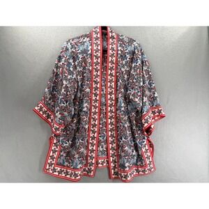 Max Edition Kimono Top Womens M Blue Red Open Front Chic Resort Flowy Romantic